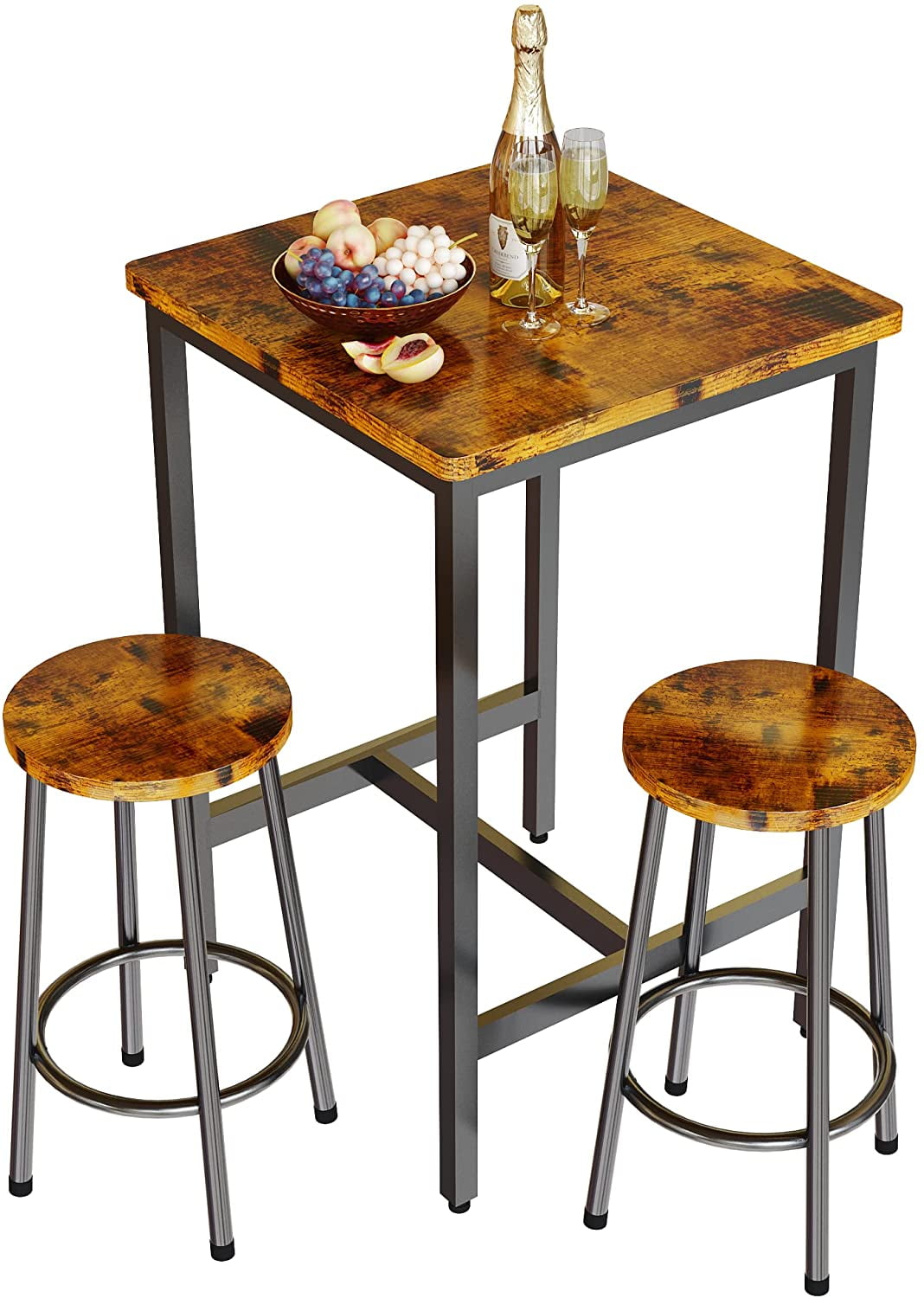 AWQM 3 Piece Dining Table Set, Industrial Bar Table with Stools, Square