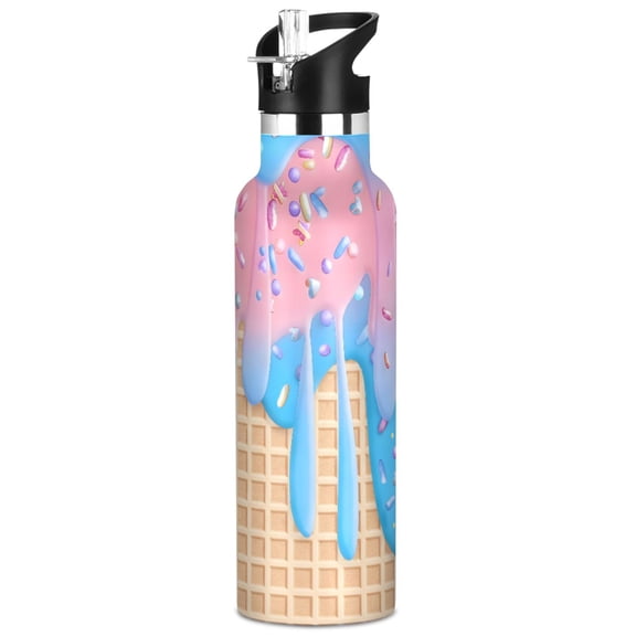 ALAZA Ice Cream Blue Pattern Stainless Steel Water Bottle Vacuum Insulated Leak-Proof Tumbler with Straw Handle 20oz