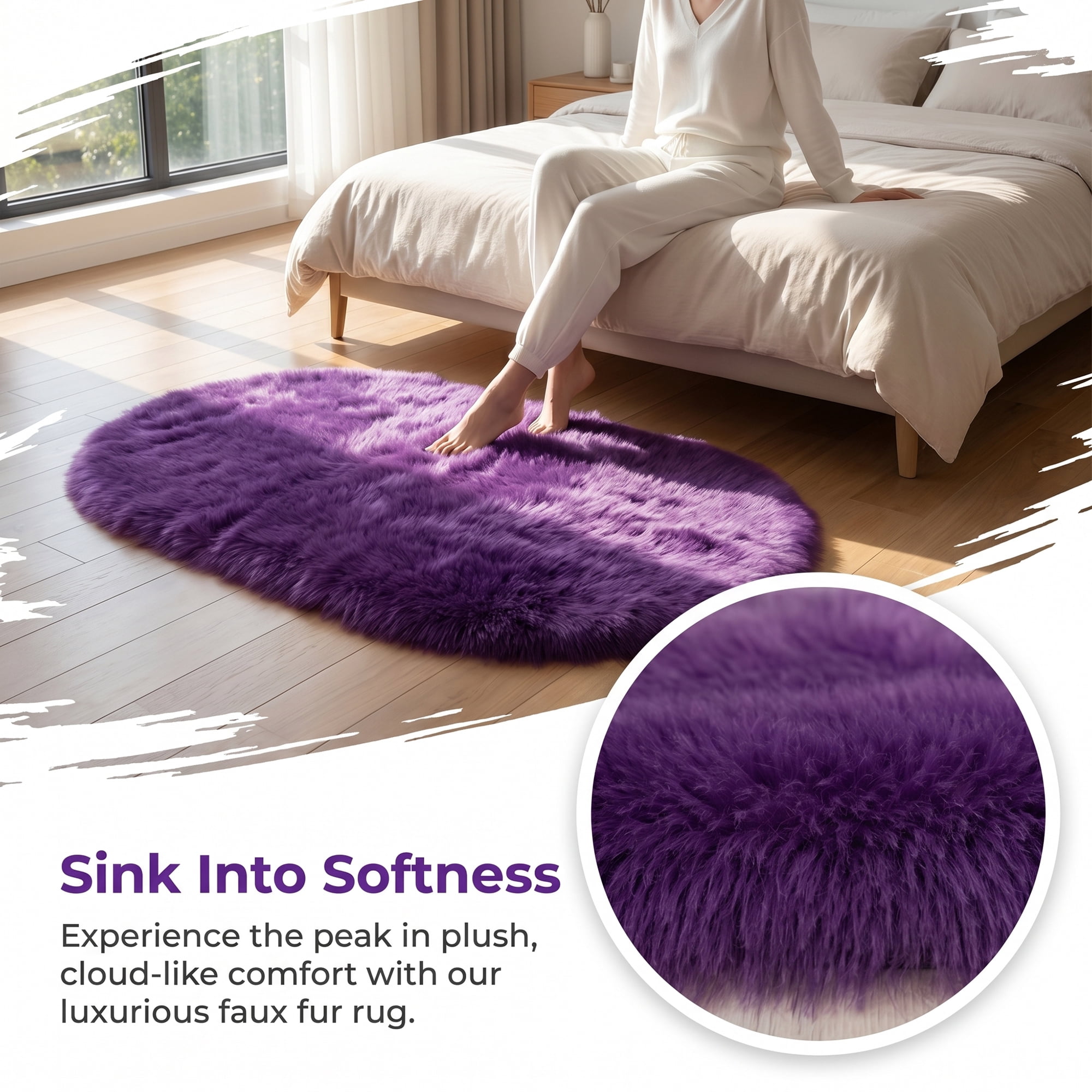 Unique Bargains Shaggy Area Rug Ultra Fluffy Non-Slip Fuzzy Carpet 35" x 24" Purple