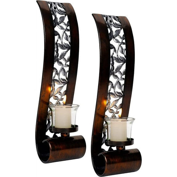 Wall Sconce 14.4 x 3.5 Inch, with Tea Light Candle Holder Antique Bronze Style Metal Wall Art Decorations for Living Room, Bathroom, Dining Room and Office, Set of 2