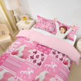thumbnail image 3 of jejeloiu Pink Western Cowgirl Queen Duvet Cover Set Kids,Girly Patchwork Plaid Buffalo Bedding,Reversible,3 Pieces(No Comforter), 3 of 6