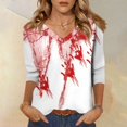 thumbnail image 2 of WTOBBY Women's Vintage Halloween Print V-Neck 3/4 Sleeve Casual Top Loose Fit Blouse Tee for Fall Festivities and Daily Fashion Wear,Wine 5XL, 2 of 7