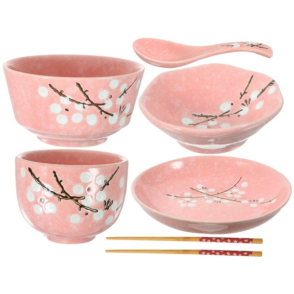 BESTOYARD Chic Pink Ceramic Tableware Set for Home Use Including Bowls Plates Cups and Cutlery 6 Pieces