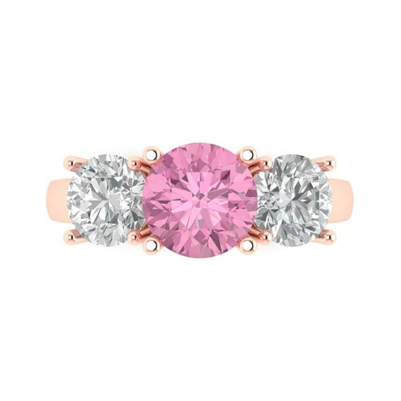 Clara Pucci 14K Rose Gold 3ct Pink Three-Stone Ring for Women