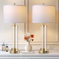 27" Modern Table Lamp for Bedroom Set of 2 with USB A C Ports, 3-Way Dimmable Bedside Lamp for Living Room Bedroom (Bulbs Included)