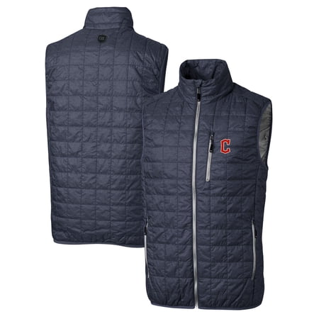 Men s Cutter & Buck Heathered Navy Cleveland Guardians Rainier Full-Zip Puffer Vest