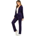 thumbnail image 3 of LELINTA 2-Piece Set Womens Solid Velvet Tracksuit Set Pullover Wrinkle Resistant Full Zip-up Hooded Sweatshirts & Pants Set, Red/ Purple, S-2XL, 3 of 6