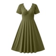 thumbnail image 6 of Ayolanni Short Sleeve Women Summer Dresses Solid Casual V-Neck Maxi A-Line Dress Fitted Waist Wedding Guest Dressy Lace Patchwork Vacation Sundress Green L, 6 of 9
