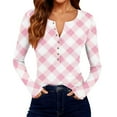 thumbnail image 5 of ZUKMRJPC Women's Long Sleeve Knit Shirts Fashion Vintage Plaid Slim Fit Pullover Tees Casual Trendy Button Down V Neck T Shirt, 5 of 8