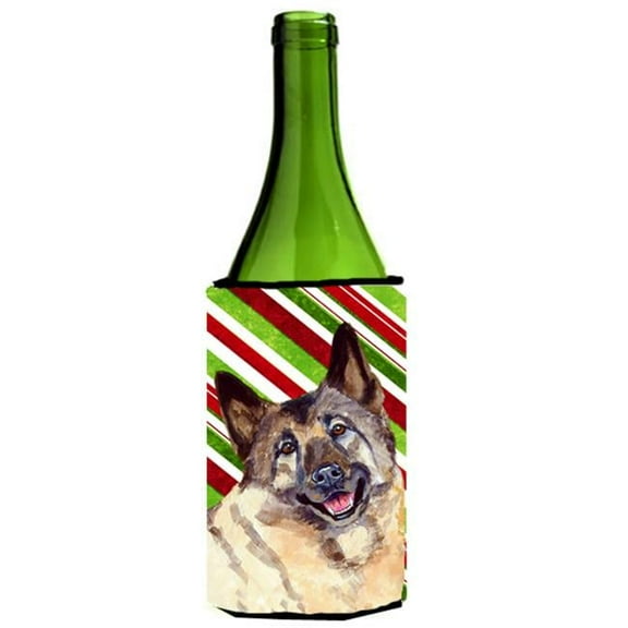 Norwegian Elkhound Candy Cane Holiday Christmas Wine bottle sleeve Hugger - 24 oz.