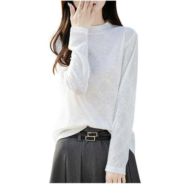 WRKEKC Chemises à Manches Longues pour Femmes Couleur Unie Couche de Base en Tricot Ample Col Rond Tunique Décontractée Tissu Doux pour Automne Hiver Confort Quotidien