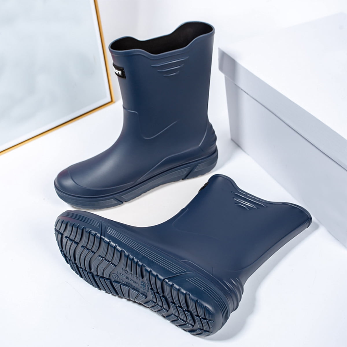 Rain Boots for Men, Non-Slip Waterproof Rubber Boots Outdoor Garden Mid Calf Muck Work Shoes Rainboots for Fishing Climbing, Size 8