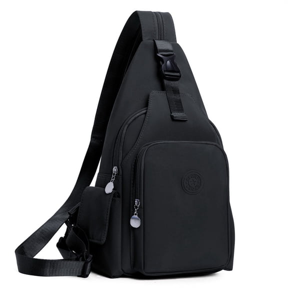 Entchin Crossbody Sling Bag for Men Women, Small Backpack Lightweight Chest Bag, Casual Day Pack Black