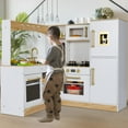 thumbnail image 5 of Pirecart Corner Play Kitchen for Kids with Sound & Light Wooden Toddler Kitchen Playset with Refrigerator, Stove, Disinfection Locker, Water Dispenser, Sink, White, 5 of 8