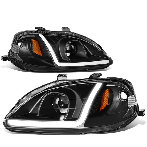 DNA Motoring Pair LED JDM Black Amber Projector Headlight Set For 1999-2000 Honda Civic