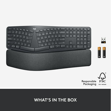 Logitech - ERGO K860 Ergonomic Full-size Wireless Keyboard for Windows and Mac with Palm Rest - Black