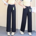 thumbnail image 1 of Pantalones de Mujer de Tiro Alto y Pierna Recta en Azul Oscuro, Corte Holgado, Pantalones Casuales de Pierna Ancha para Primavera y Verano, 1 of 9