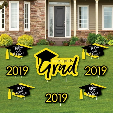 Yellow Grad - Best is Yet to Come - Yard Sign & Outdoor Lawn Decorations - 2019 Graduation Party Yard Signs - Set of