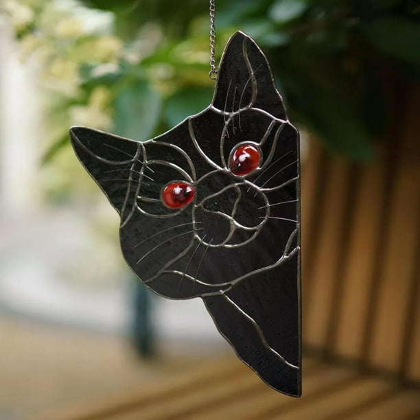 Decoración divertida para esquinas de ventanas, atrapasol de gato negro para Halloween, colgante de ventana de gato negro, atrapasol de gato negro que mira fijamente, decoración navideña de otoño para