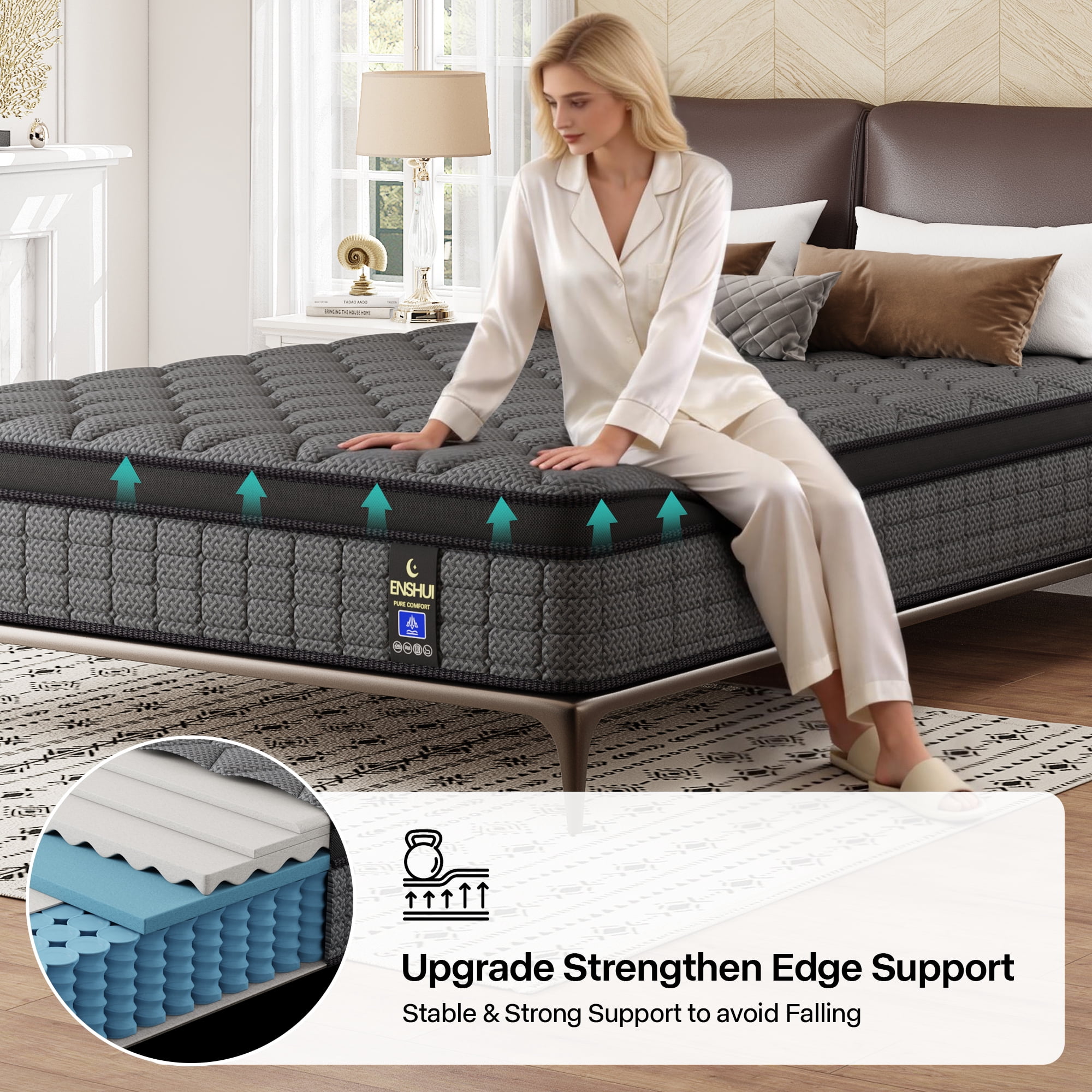 Full Size Mattress 14 Inch Hybrid Mattress in a Box，Medium Firm Mattresses With Gel Memory Foam & Pocket Springs, Pressure Relief, Cooling,Edge Support, 100 Night Trial