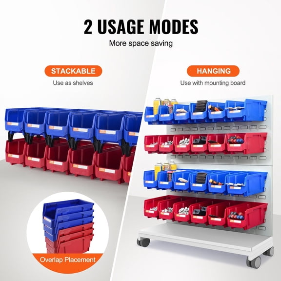 12-Pack Hanging Storage Bins, 11x5x5 Inch Plastic Organizer - Stackable for Closet, Office, Pantry (Blue/Red, Heavy Duty)