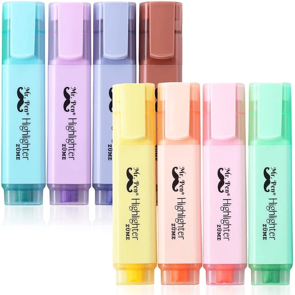 Mr. Pen No Smear Highlighters, Chisel-Point, Assorted Colors, 8 Count
