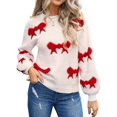 thumbnail image 2 of Women Cute Knit Sweater Y2k Long Sleeve Crew Neck Knitted Pullover Top Oversized Going Out Fall Winter Knitwear Red M, 2 of 9