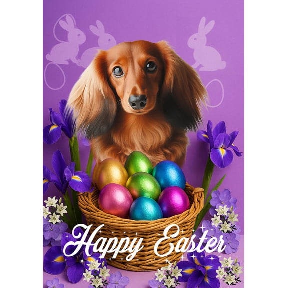 Dachshund Red Longhaired - Best of Breed Easter Holiday Outdoor Garden Flag 12" x 17" Mailbox Flag Dog Flag