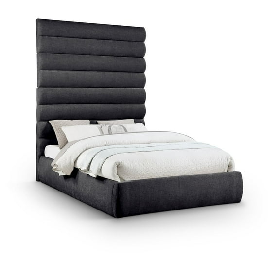 Meridian Furniture Adam Black Chenille Fabric Queen Bed