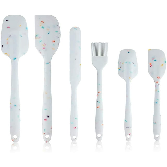 Heat Resistant Silicone Spatulas Set 6pcs, Seamless Design Non-Stick Mixing Spatulas with Stainless Steel Core, Premium BPA-Free Rubber Spatula Baking Cooking Utensile for Home Kitchen BBQ (white)