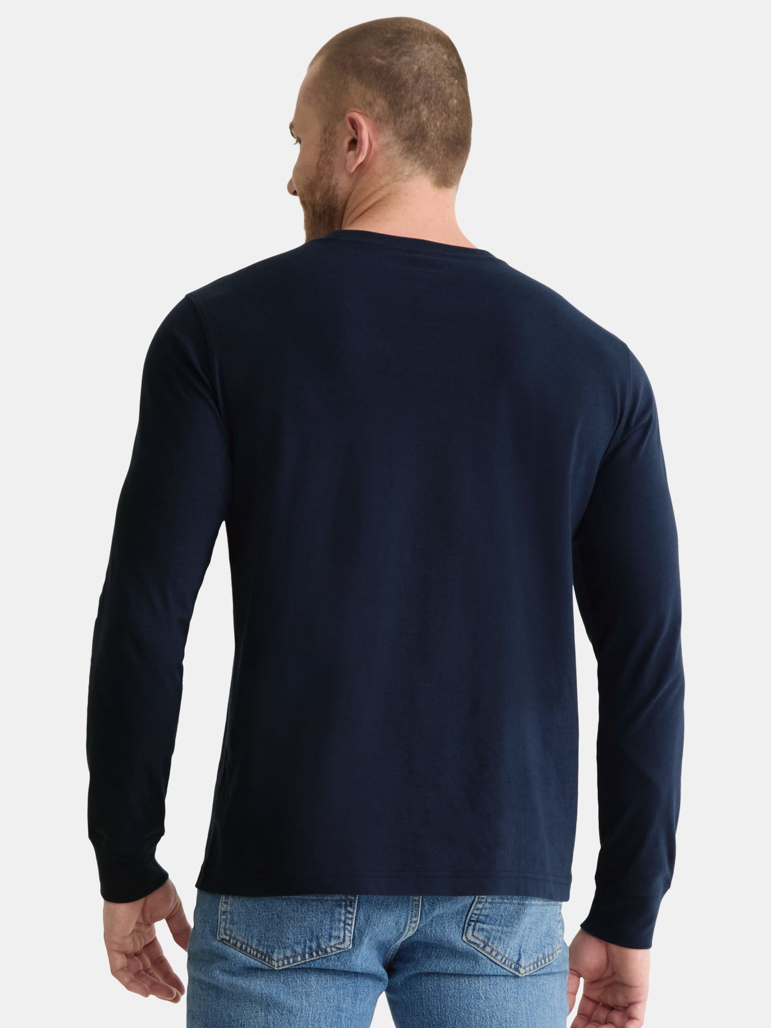 George Men's & Big Men's Relaxed Fit Cotton Crewneck T-Shirt with Long Sleeves, Size XS-3XL