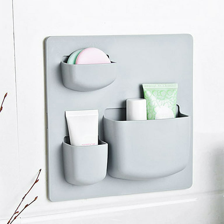 Wall Mounted Self Adhesive Storage Box Rack Shelf Bathroom Kitchen Organizer