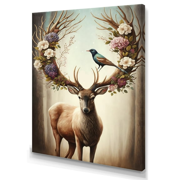 Designart Deer With Blooming Antlers I Canvas Wall Art