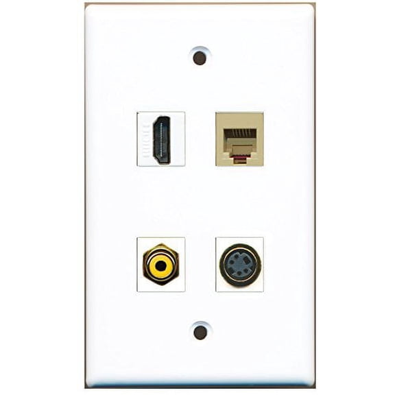 RiteAV - 1 Port HDMI 1 Port RCA Yellow 1 Port Phone RJ11 RJ12 Beige 1 Port S-Video Wall Plate