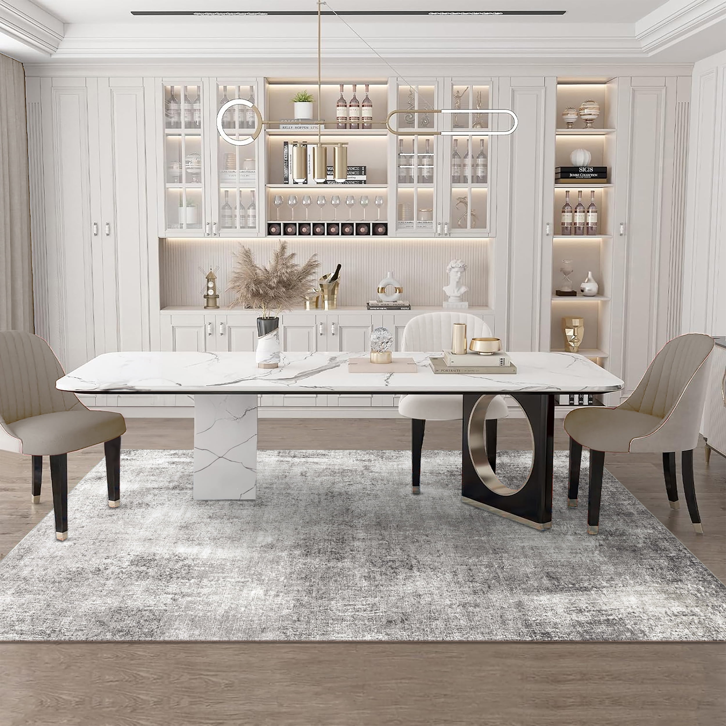 BERTHMEER 5'x7' Gray Area Rugs for Living Room Bedroom Dining Room Modern Abstract Contemporary Rugs Machine Washable non-slip