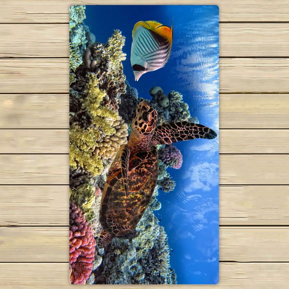 PHFZK Ocean Animal Towel, Underwater World Sea Turtle Fish Love Hand Towel Bath Bathroom Shower Towels Beach Towel 30x56 inches