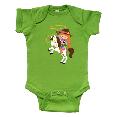 

Inktastic Cowboy Girl Cowgirl On White Horse Orange Hair Gift Baby Girl Bodysuit