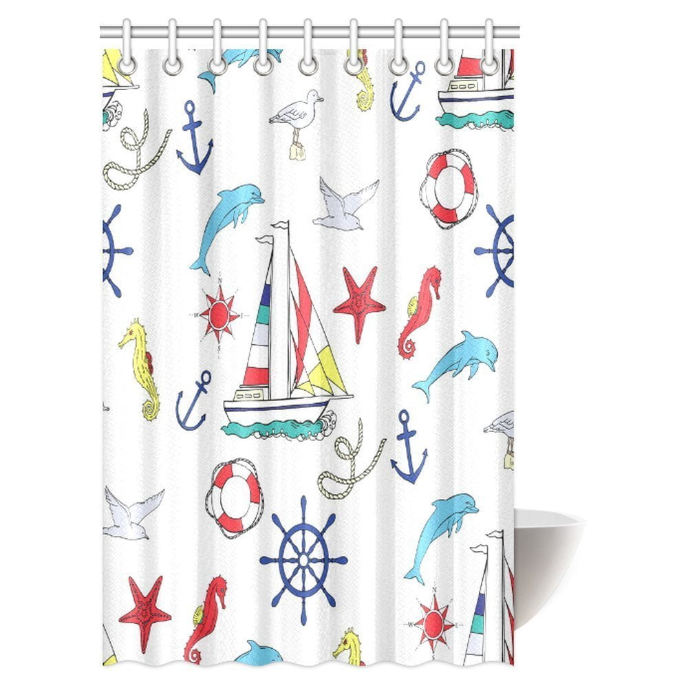 MYPOP Ocean Nautical Shower Curtain, Nautical Patchwork Pattern With