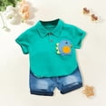 thumbnail image 2 of Boys Shorts Set Summer Clothes Cute Cartoon Short Sleeve Shirt+Denim Shorts Two Piece Set Kids Summer Outfits, 2 of 9