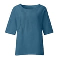 thumbnail image 4 of Youmylove T-Shirts pour Femmes, Manches 3/4, Col Rond, Imprimé Floral, Ample, Tunique en Lin Décontractée, 4 of 5