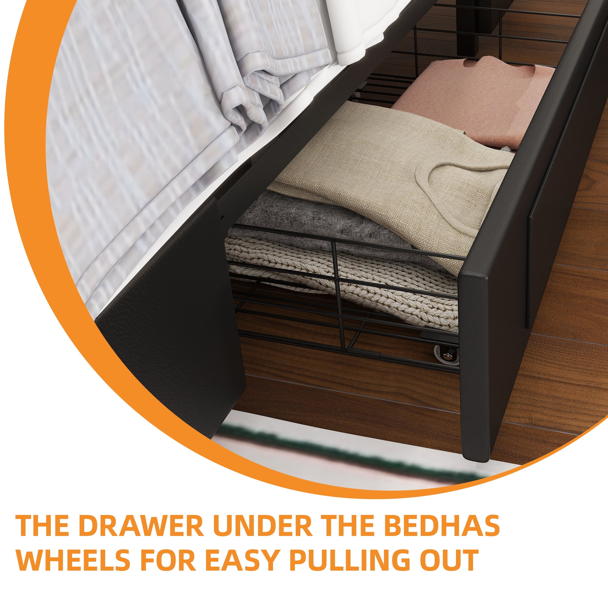 Dextrus Modern Queen Size Bed Frame with Adjustable Upholstered Headboard, LED Lighting, and Storage Drawers, Sleek Black Platform Bed with Metal Accents, No Box Spring Needed
