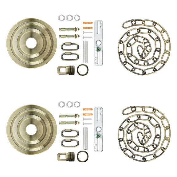 Aspen Creative 21520-22 Transitional Fixture Canopy Kit, 5-1/4" Diameter with Collar Loop, 1" Center Hole, Antique Brass, 6Ft Heavy Chain, 2 Sets/Pack