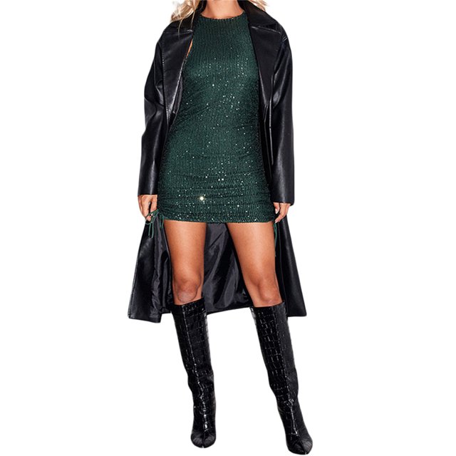 Vestido de cóctel con lentejuelas para mujer, con cuello en V, vestido de fiesta con purpurina y ceñido al cuerpo XBTCLXEBCO Verde, Extra Grande