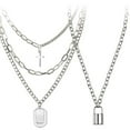 thumbnail image 2 of 2Pcs Lock Chain Necklace Set Lock Pendant Necklace Lock Statement Lock Pendant Necklace Set Alloy Multilayer Chains Punk Choker for Men Women, 2 of 9