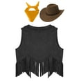 thumbnail image 4 of iiniim Girls Western Cowgirl Cowboy Outfit Kids Sleeveless Jacket Vest with Cowboy Hat Bandana Black&Yellow 16, 4 of 5