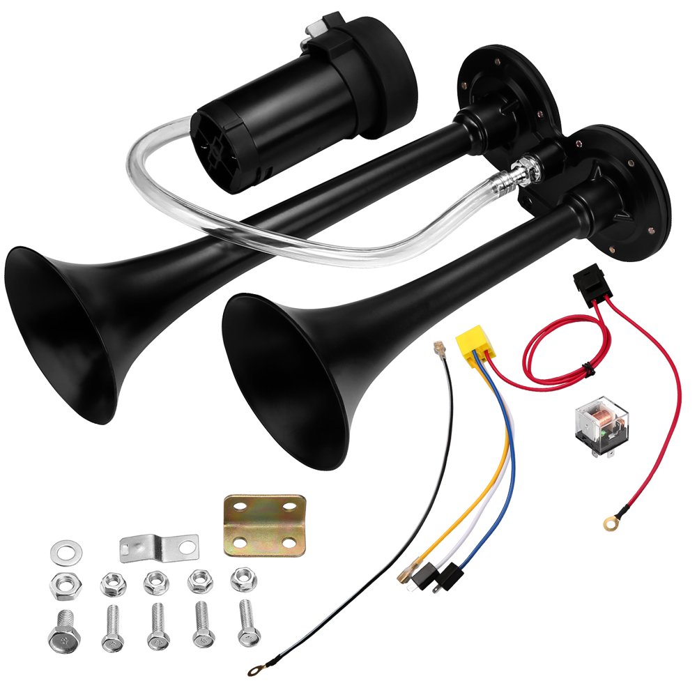HK 12V 150db Air Horn, Super Loud Dual Trumpet Air Horn Kit with