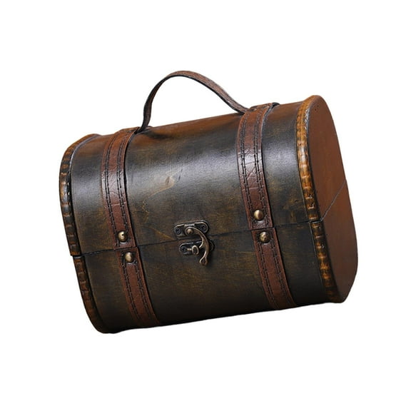 Milageto Trinket Box Hinged Treasure Chest Ornament Case Wooden Jewelry Box Organizer Black Brown