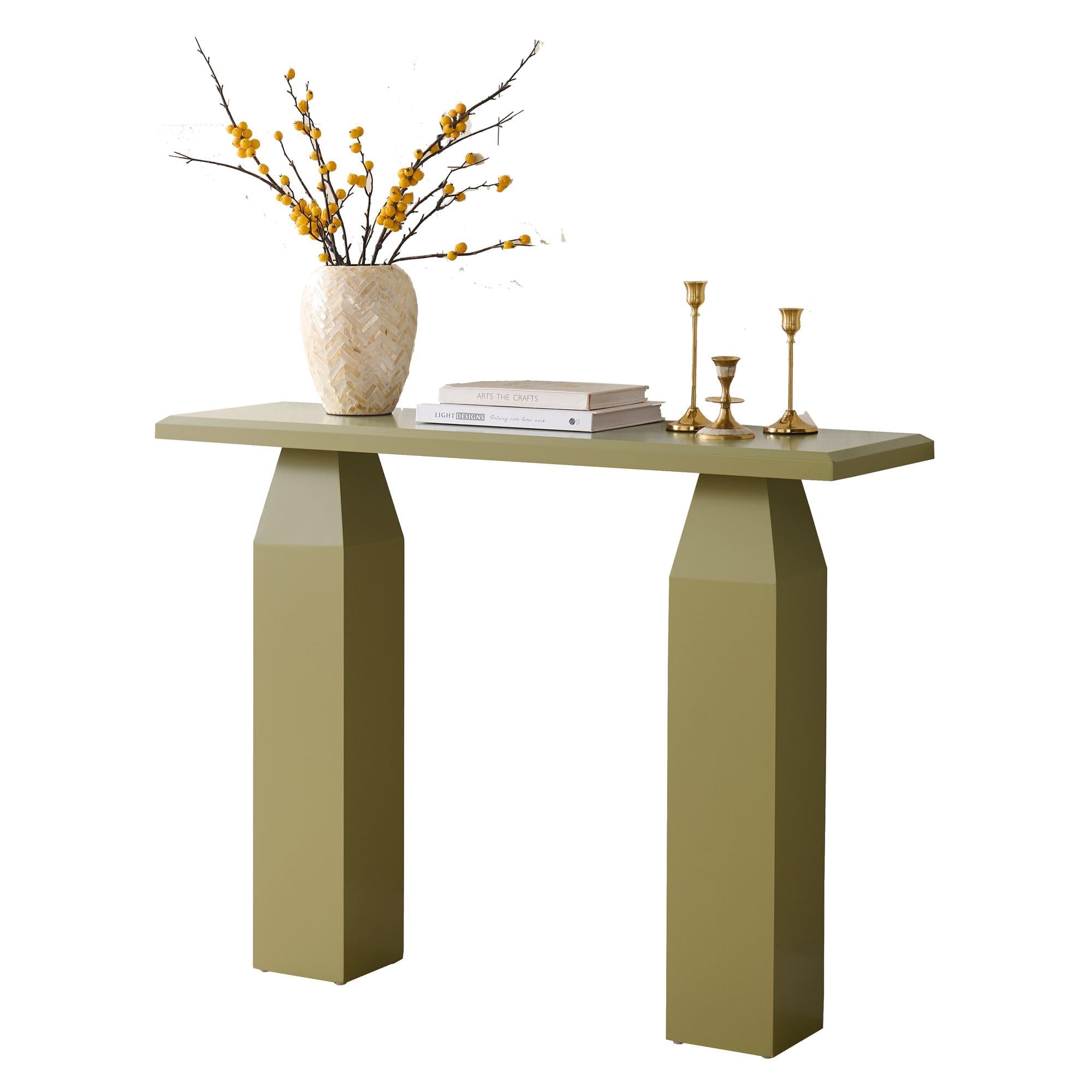 Kings Brand Furniture Sienna Console Table – Wood Rectangular Entryway & Sofa Table with Tapered Pedestal Legs, Modern Narrow Accent Table for Living Room, Hallway, or Behind Sofa (Lemon Pepper)