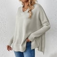thumbnail image 5 of cfhntfmh Women's Oversized Sweaters Fall Outfits Trendy V Neck Knit Side Slit Fashion Pullover Tops Casual Loose Sweaters（Gray,X-Large), 5 of 6
