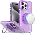 thumbnail image 6 of For Apple iPhone 14 Pro Max Case, Slim Bling Glitter Sparkly Shimmer Hybrid with Magnetic Ring and 360° Rotational Stand [Compatible with Magsafe] Phone Cover (Purple), 6 of 10